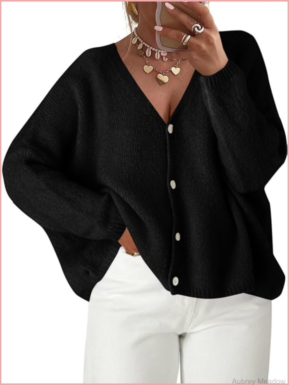 Oversized V-Neck Button Down Cardigan Sweater Winter Knit Outwear
